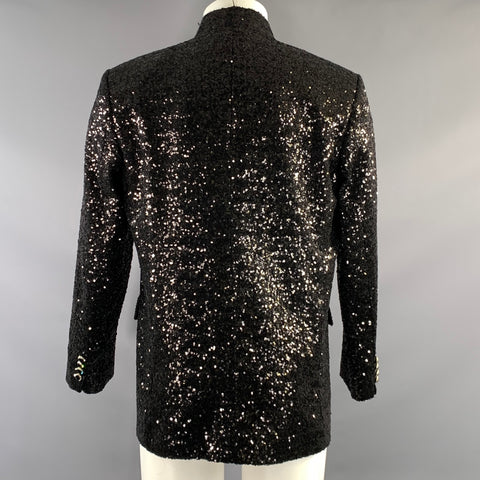 CUSTOM MADE Size M Black Sequined Nehru Collar Jacket