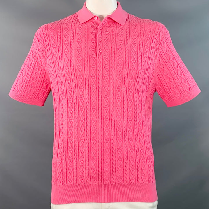 MR TURK Size XL Pink Cable Knit Cotton Half Placket Polo