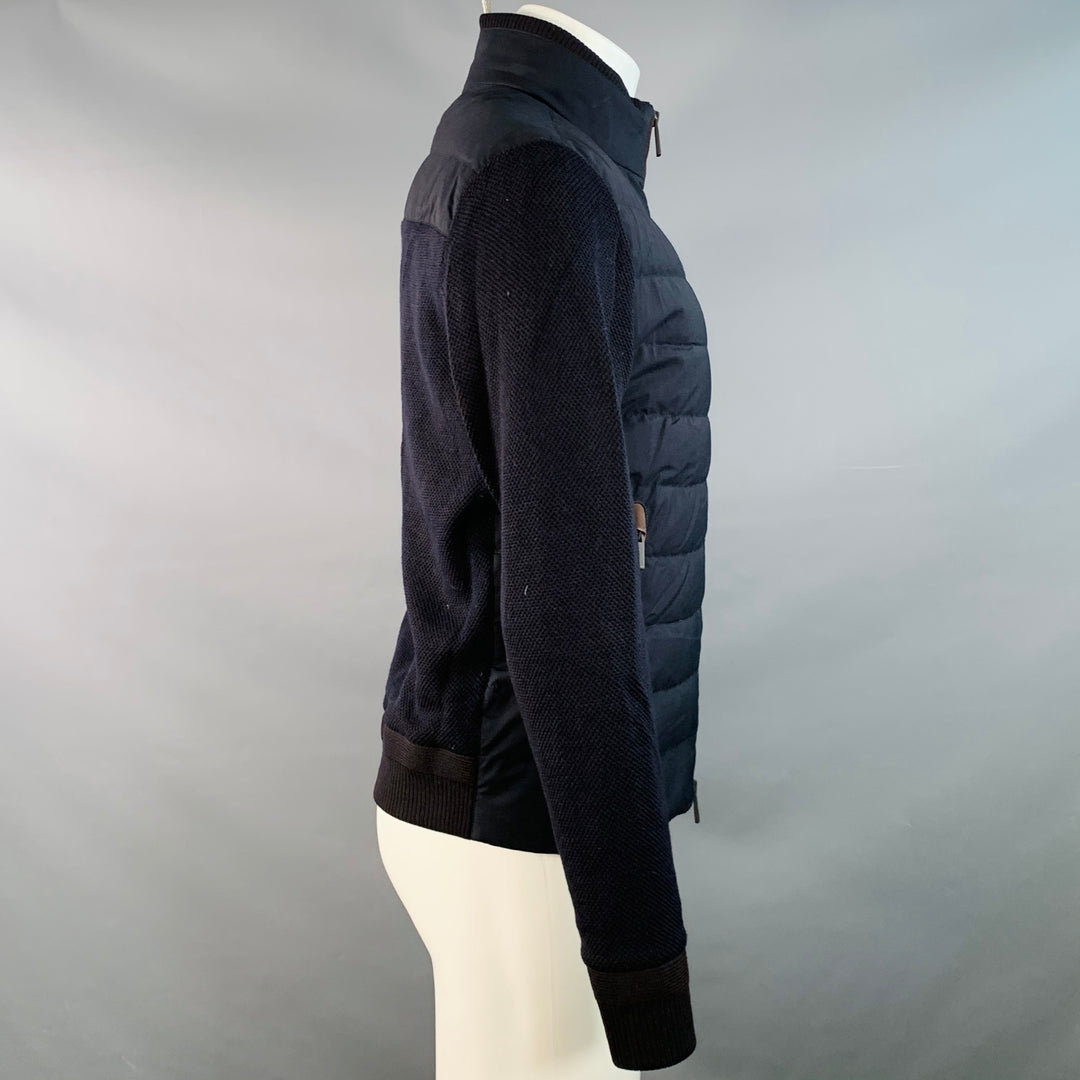 ERMENEGILDO ZEGNA Size 38 Navy Brown Quilted Wool Cotton Jacket