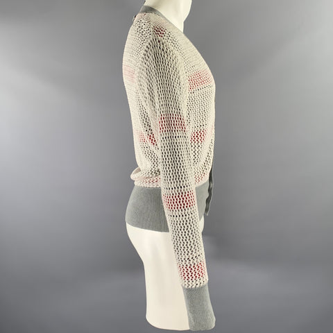 BLACK FLEECE Size S Red Grey Black Stripe Cotton Reversible Cardigan