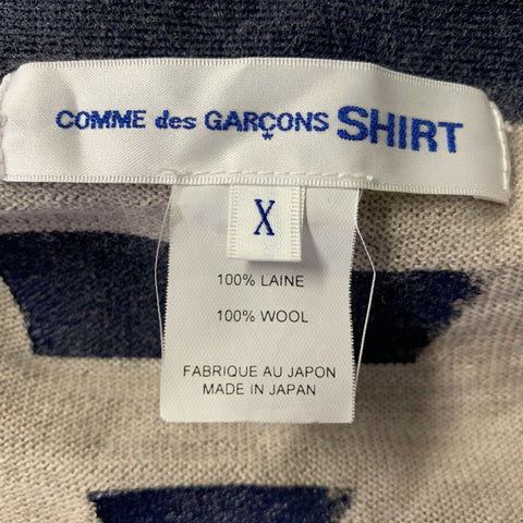 COMME des GARCONS SHIRT Size XL Cream Blue Stripe Wool Buttoned Cardigan