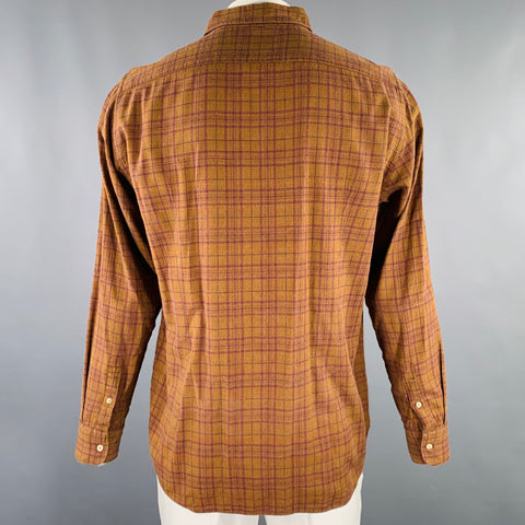 BEVILACQUA Size XL Brown Purple Checkered Cotton Blend Long Sleeve Shirt
