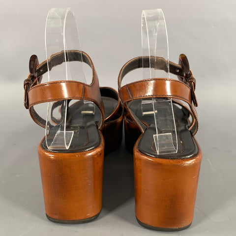 PRADA Size 8 Brown Black Leather Slingback Wedges