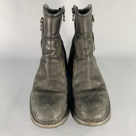 JULIUS_7 Size 9.5 Black Leather Zip Up Ankle Boots