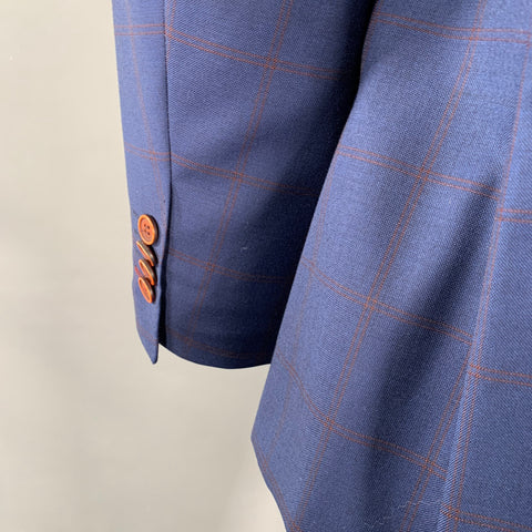 GIOVANNI BRESCIANI Size 46 Regular Blue Rust Window Pane Wool Suit