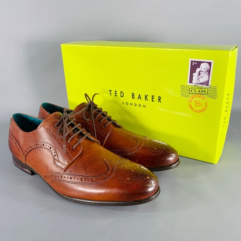TED BAKER Size 10 Larriy Brown Perforated Leather Wingtip Lace-Up Shoes