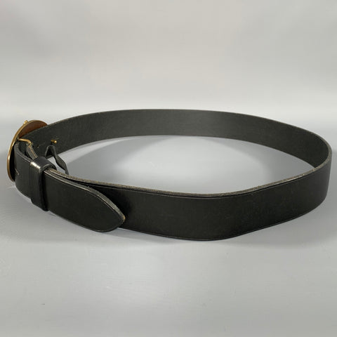 RALPH LAUREN Size 38 Black Gold Crackled Leather Belt