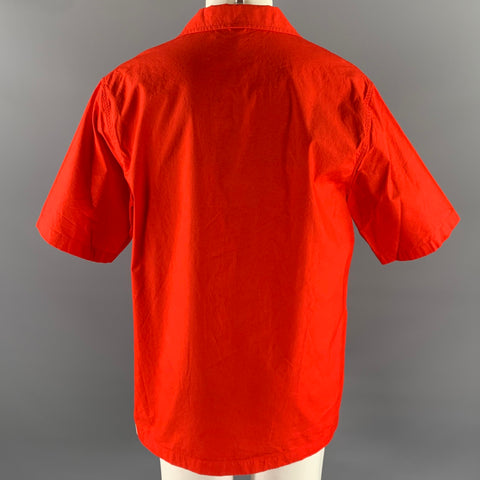 JIL SANDER Size L Red Cotton Camp Short Sleeve Shirt