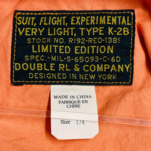 RRL by RALPH LAUREN Limited Edition Size L Suit Flight Experimental Orange Cotton Military Jumpsuit