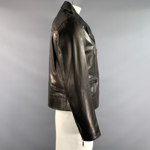 GUCCI Size 44 Black Leather Biker Jacket
