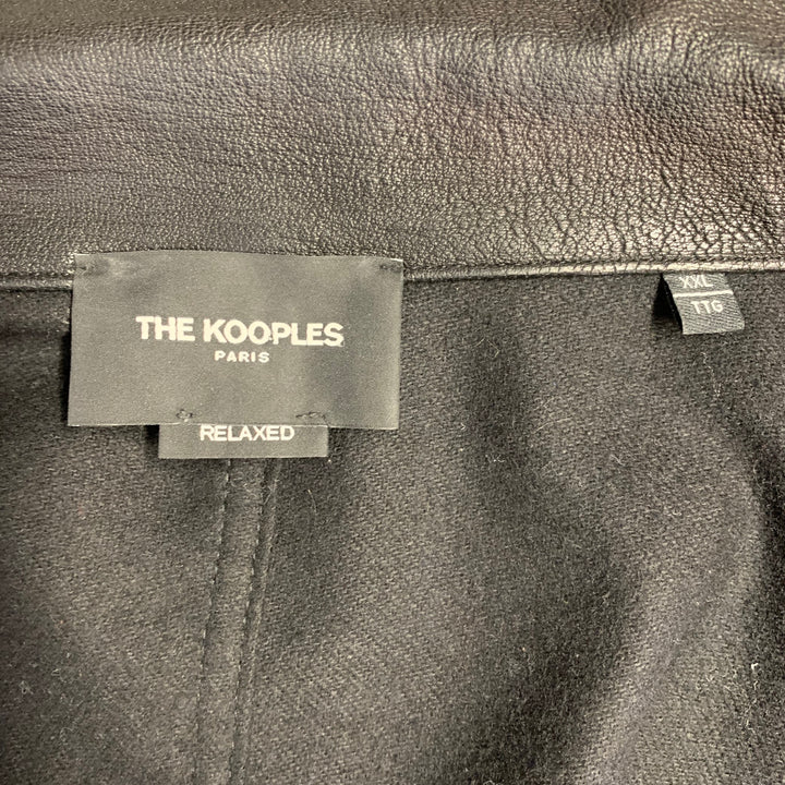 THE KOOPLES Size XXL Black Wool Blend Lambskin Collar Long Sleeve Shirt