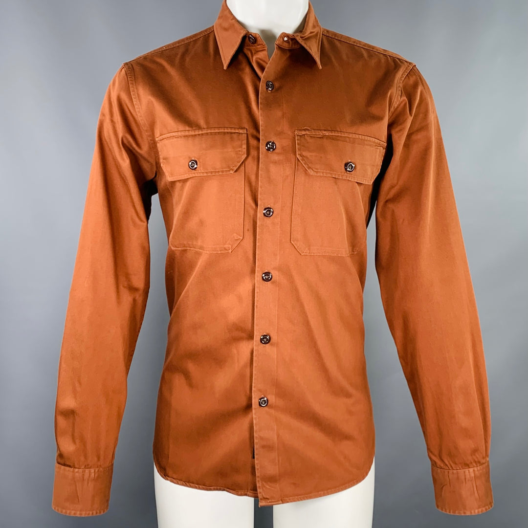 TODD SNYDER Size M Orange Rust Twill Cotton Patch Pockets Long Sleeve Shirt