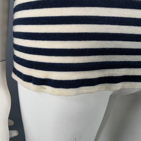 AKRIS Size 12 White Multi Color Wool Stripe Color Block Crew Neck T-Shirt