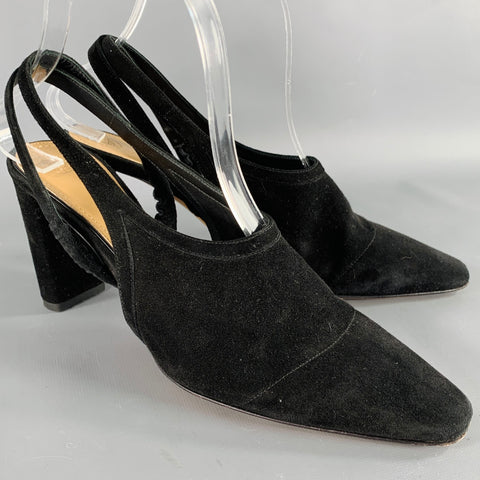 THE ROW Size 7.5 Black Suede Slingback Pumps