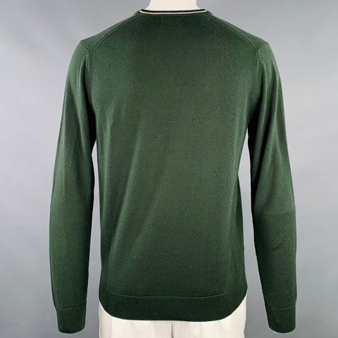 FRED PERRY Size L Green Knit Merino Wool V-Neck Pullover