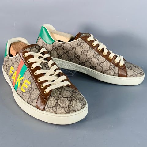 GUCCI Size 8 Fake/Not Brown Multi Color Monogram Canvas Low Top Sneakers