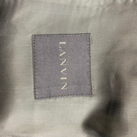 LANVIN Size 36 Teal Black Tweed Cotton Peak Lapel Sport Coat