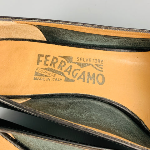 SALVATORE FERRAGAMO Size 7 Black Leather Bow Kitten Heels