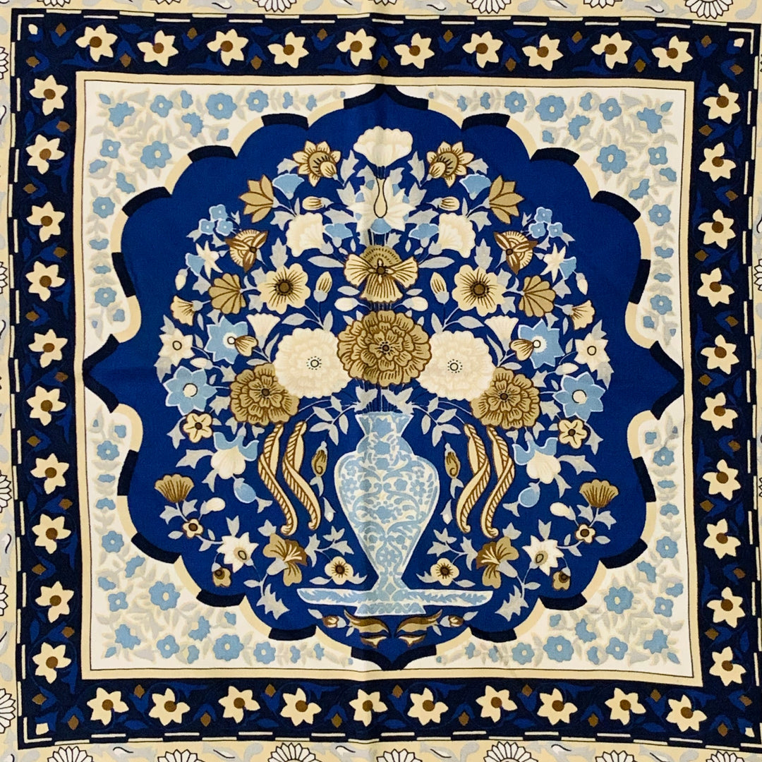 FENDI Blue Beige Abstract Floral Silk Square Scarf