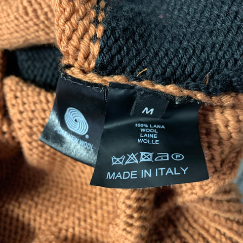 RAF SIMONS FW2017 Size M Brown Black Knitted Wool Buttoned Cardigan