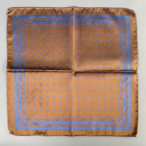 VERSACE Blue Brown Dots Silk Pocket Square