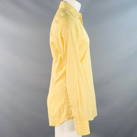 PRADA Size S Yellow Mustard Stripe Cotton Long Sleeve Shirt