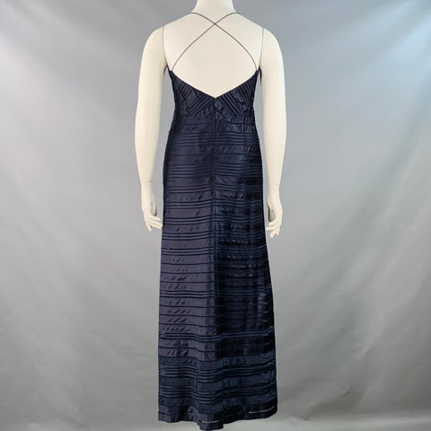 RALPH LAUREN Size 10 Navy Satin Stripe Strappy Long Evening Gown