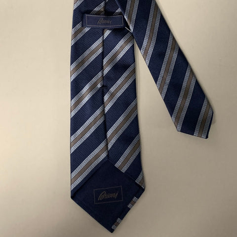 BRIONI Navy Dark Grey Stripe Silk Tie