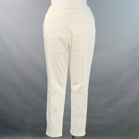 MASAI Size XL White Cotton Blend Elastic Waistband Ankle Zip Casual Pants