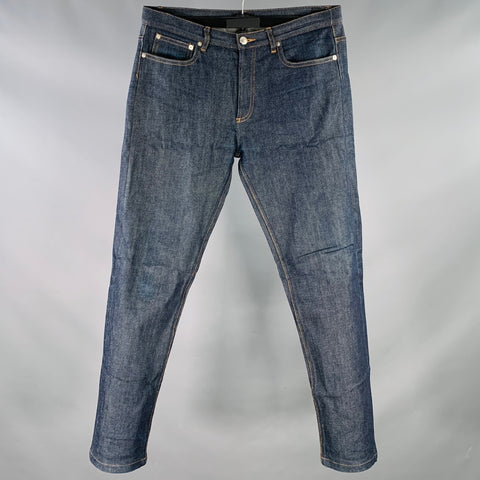 A.P.C. Size 32 Indigo Twill Cotton Blend Contrast Stitch Straight Five Pockets Jeans