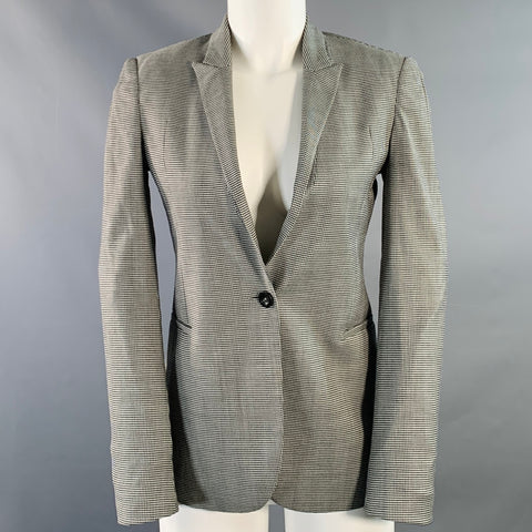 GUCCI Size 4 Black White Wool Blend Houndstooth Single Button Jacket Blazer