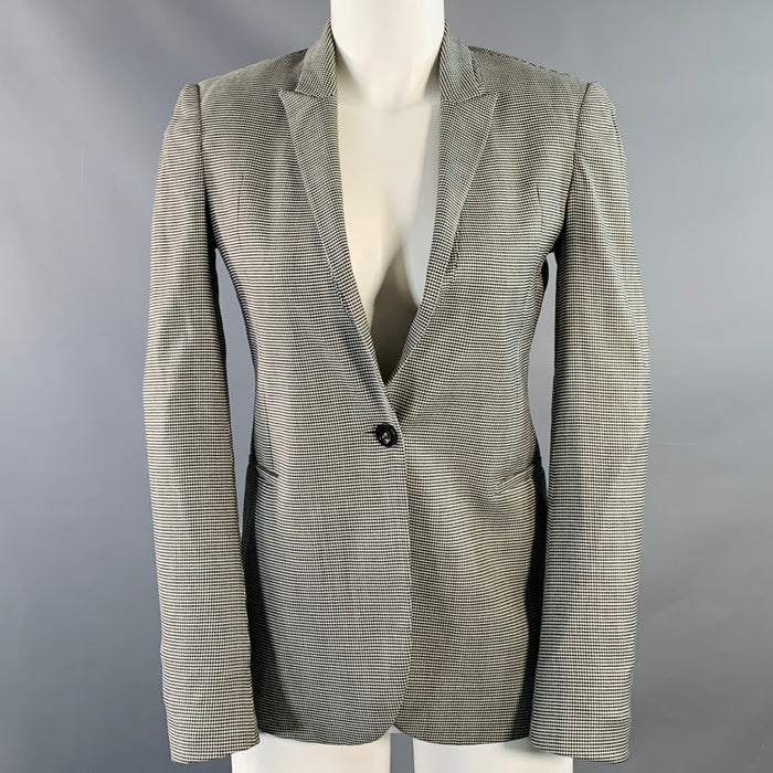 GUCCI Size 4 Black White Wool Blend Houndstooth Single Button Jacket Blazer