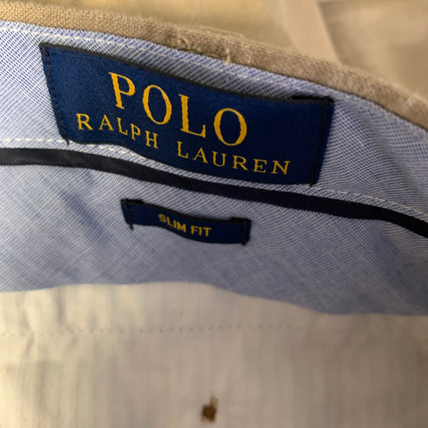RALPH LAUREN Size 32 Brown Khaki Solid Linen Flat Front Dress Pants