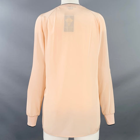 VINCE Size XS Pink Black Rayon Blend Contrast Trim V-Neck Casual Top
