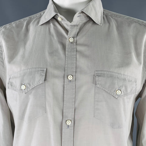 ARI Size L Grey Cotton Patch Pockets Long Sleeve Shirt