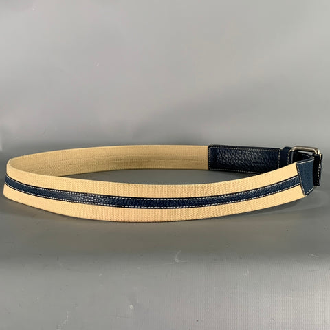 PRADA Navy Tan Pebble Grain Leather Belt