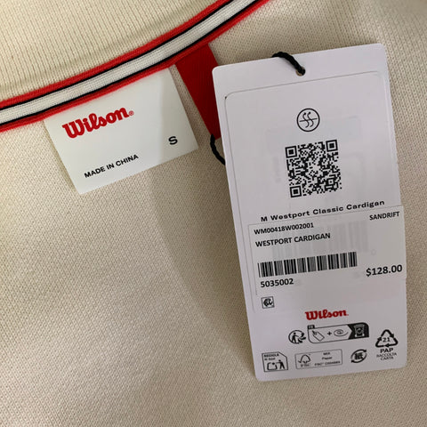 WILSON Size S Cream Navy Logo Cotton Cardigan