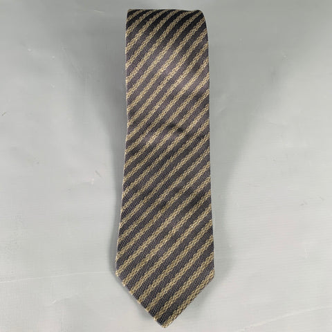ARMANI COLLEZIONI Black Taupe Diagonal Stripe Silk Woven Tie