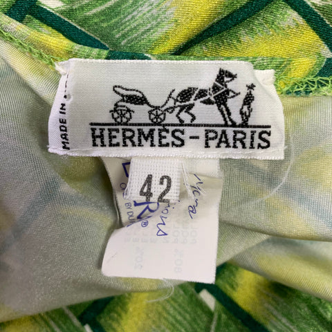 HERMES Size 10 Green Yellow Nylon Blend Woven Halter Swimsuit