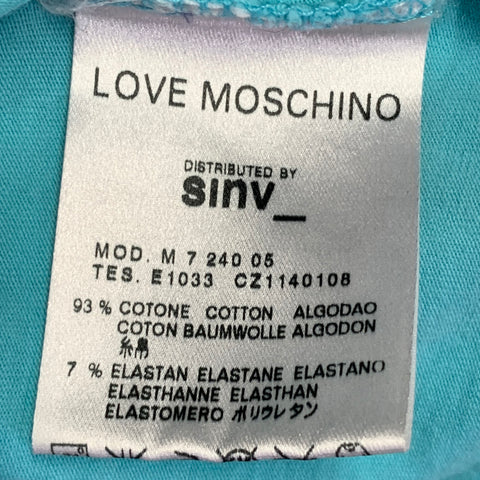 LOVE MOSCHINO Size L Grey Turquoise Graphic Cotton Blend T-shirt