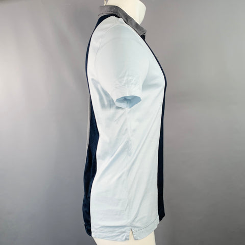 REISS Size S Ford Blue Charcoal Navy Color Block Cotton Open Collar Polo