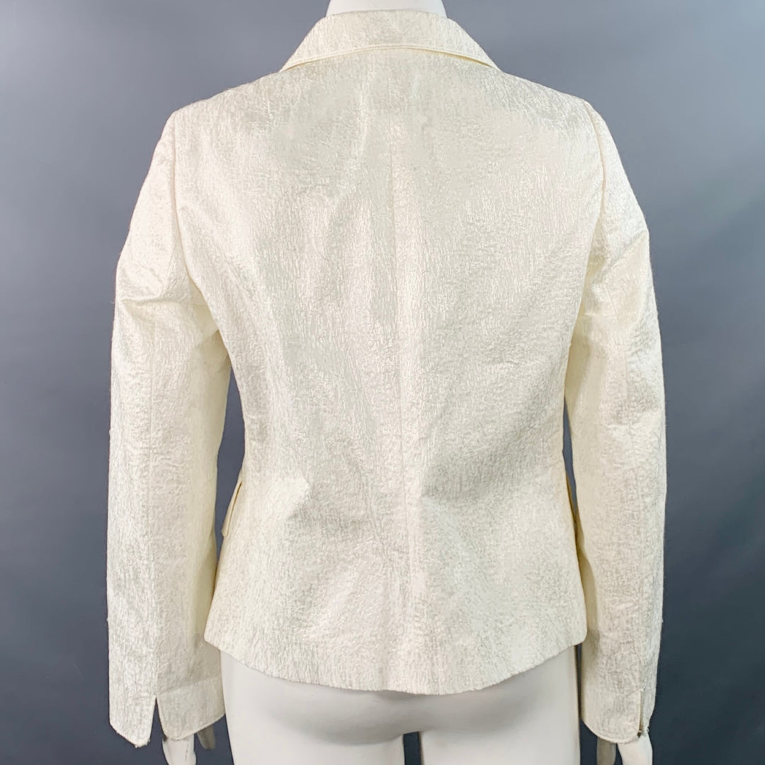 AKRIS Size 14 Cream Cotton Blend Scribble Stitch Hook Eye Jacket Blazer