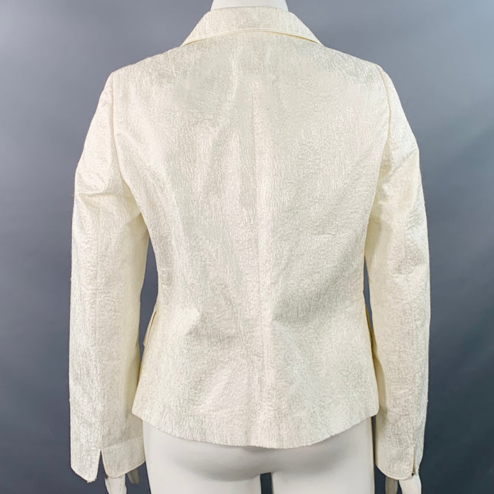 AKRIS Size 14 Cream Cotton Blend Scribble Stitch Hook Eye Jacket Blazer
