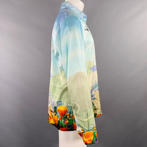 Chemise NAHMIAS à manches longues en soie imprimée multicolore paysage hélicoptère, taille S