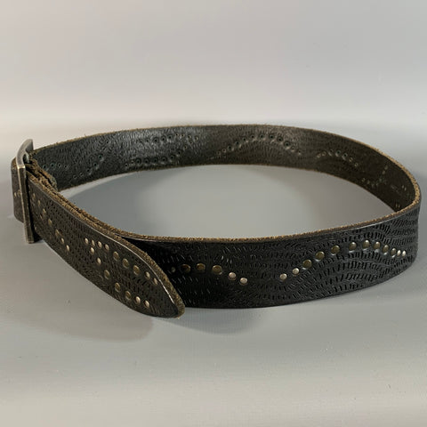 BRAVE Size 38 Brown Dark Metallic Perforated Leather Belt