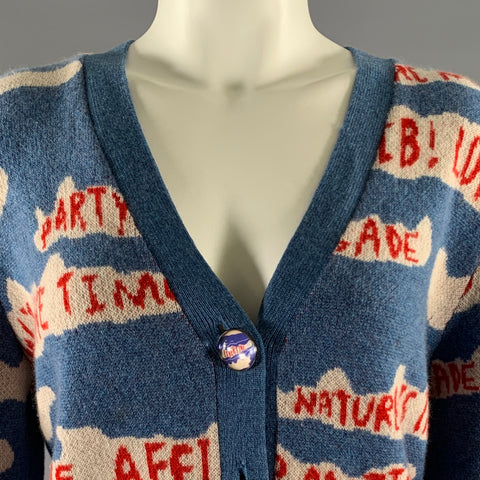 LIBERTINE Size S Light Blue Red Cashmere Cardigan