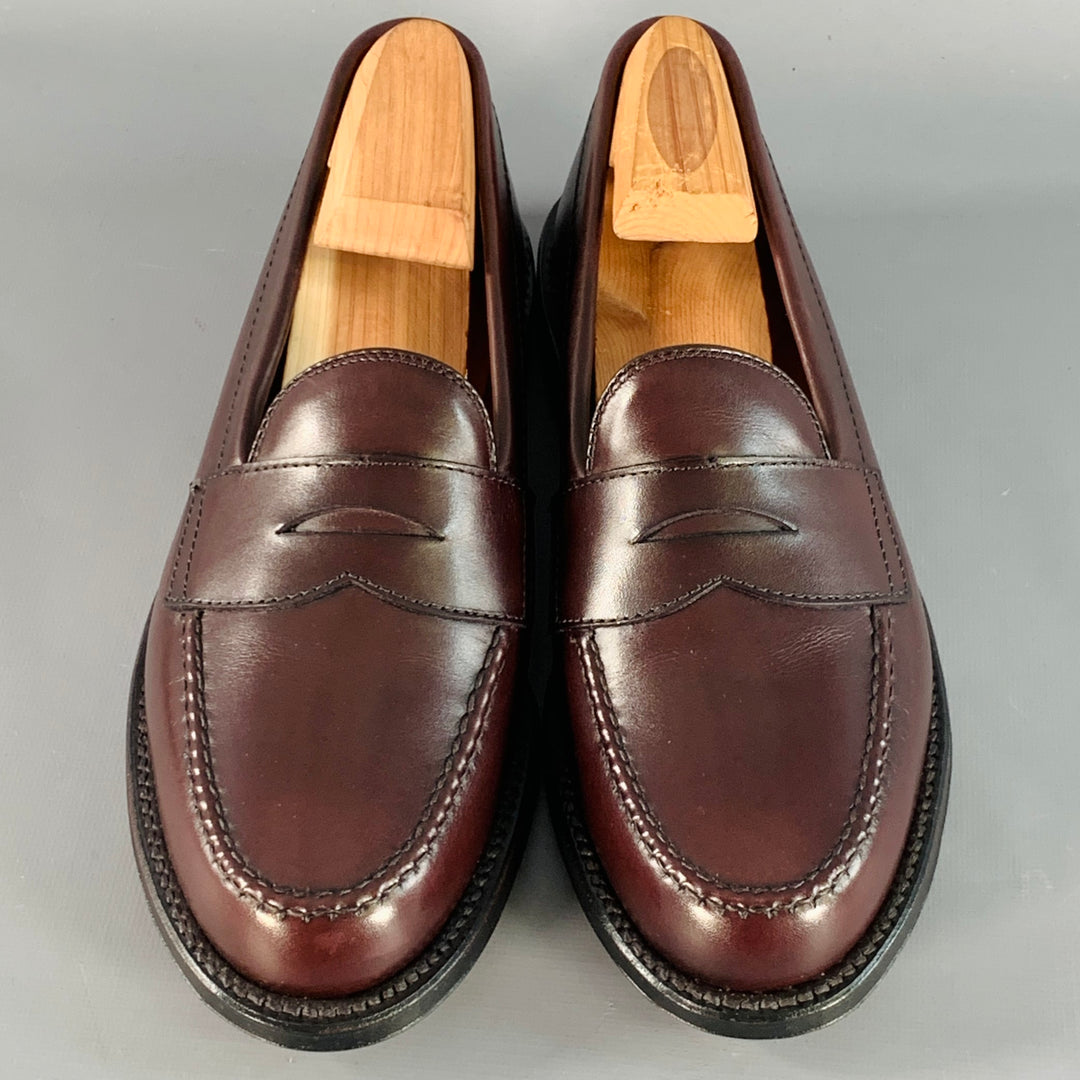 ALDEN Size 7 Burgundy Calfskin Leather Handsewn Penny Loafer