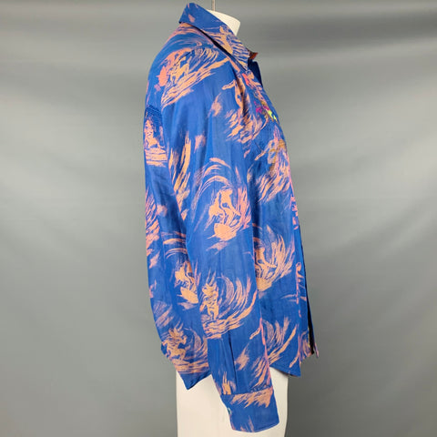 ROBERT GRAHAM Size L Blue Orange Hawaiian Print Cotton Long Sleeve Shirt