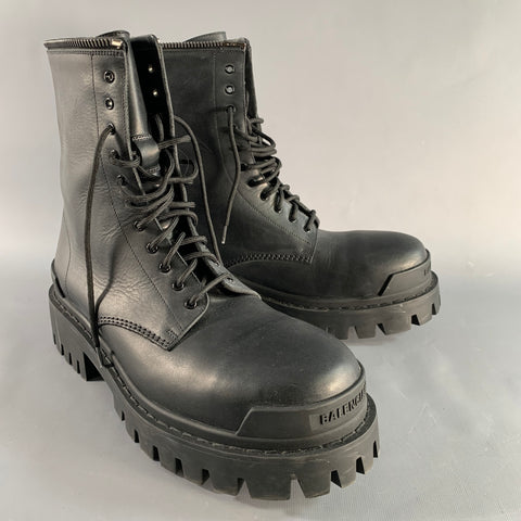 BALENCIAGA Size 9 Black Leather Lug Sole Boots