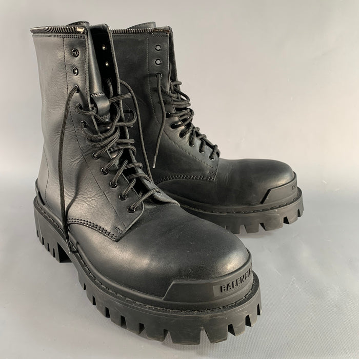 BALENCIAGA Size 9 Black Leather Lug Sole Boots